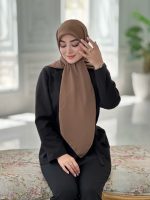 روسری نخ ژاکارد راه راه رنگ قهوه ای