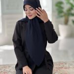 روسری نخ ژاکارد راه راه رنگ سرمه ای