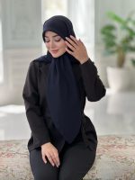 روسری نخ ژاکارد راه راه رنگ سرمه ای