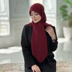روسری نخ ژاکارد راه راه رنگ زرشکی