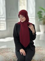 روسری نخ ژاکارد راه راه رنگ زرشکی