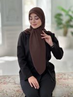 روسری نخ ژاکارد راه راه رنگ قهوه ای سوخته